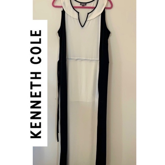 KENNETH COLE BLACK AND WHITE MAXI DRESS SIZE L - Picture 1 of 10